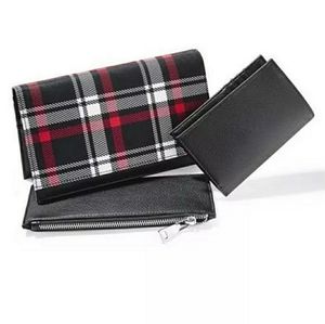 Womens 3-in-1 Wallet Clutch Plaid micro suede New